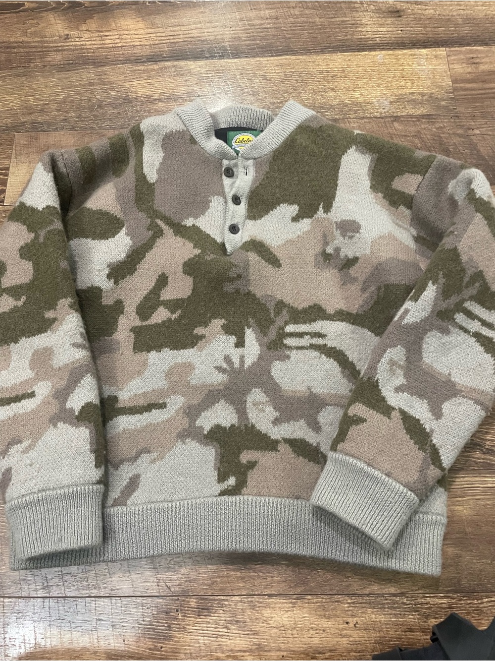 Cabela's Men's Camouflage Crewneck Henley Sweater - Olive/Gray/Tan